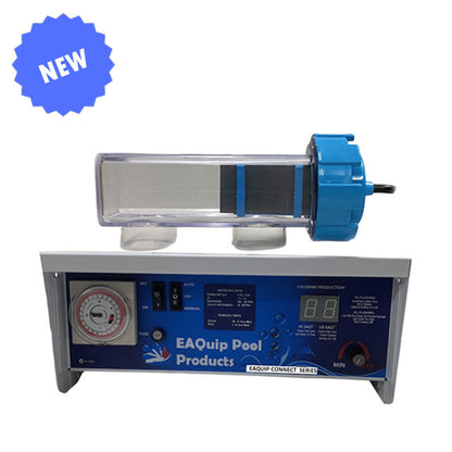 EAQuip Salt Water Pool Chlorinator with analogue timer and new EAQuip Connect Chlorinator Cell.