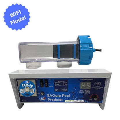 EAQuip Salt Water Pool Chlorinator with new self cleaning EAQuip Connect Pool Chlorinator Cell